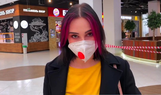 In public, a Russian slut spreads her legs and cums from ...