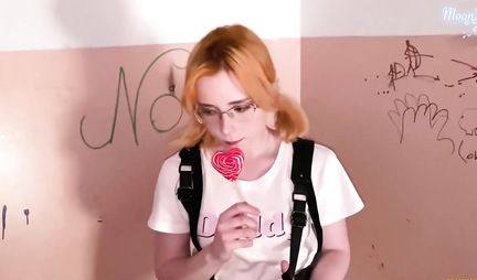 Russian young and redhead stepdaughter cums while having sex with her stepfather