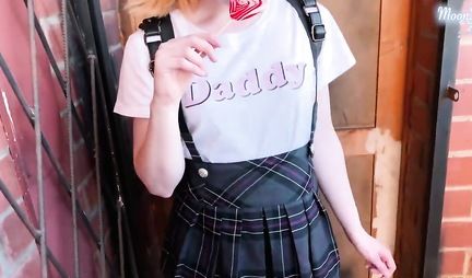 Russian young and redhead stepdaughter cums while having sex with her stepfather