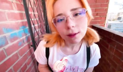 Russian young and redhead stepdaughter cums while having sex with her stepfather