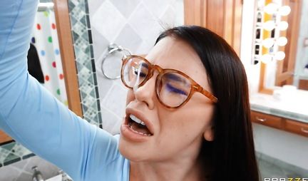 Brunette in the bathroom after a hot fuck gets a jet orgasm and takes cum