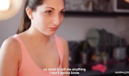 Guy indulges thin landlady in black stockings