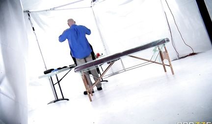 A man made a brunette with big tits an erotic full body massage