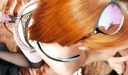 Red-haired Christmas tree in lingerie and stockings right in nature did not give up Russian anal