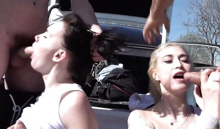 Two young couples in nature decided to shoot Russian group porn anal