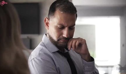 The stepson in bed caresses the body of a sexy mother and brings her to orgasm