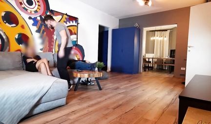 Wife after dinner spreads her legs in front of her neighbor and cheats on her husband at home