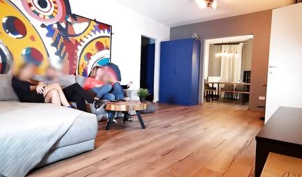 Wife after dinner spreads her legs in front of her neighbor and cheats on her husband at home