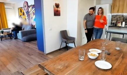 Wife after dinner spreads her legs in front of her neighbor and cheats on her husband at home