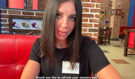 Russian girl in a cafe toilet exposes her slit for sex in...