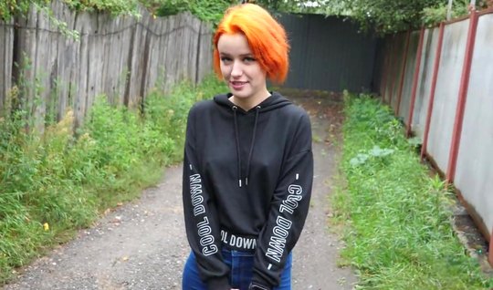 Russian redhead girl after blowjob sucks dick and jumps o...