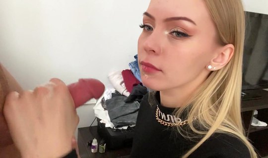 Russian girl on her knees opened her mouth for a blowjob ...