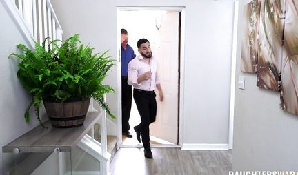 Young couple of swingers decided to have a gang bang in the living room