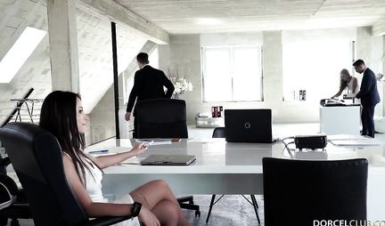 Secretary substitutes juicy crotch for spanking with a guy in a suit