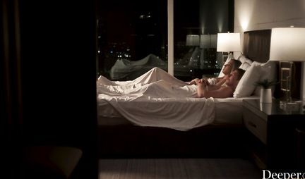 Redhead beauty and her blonde friend have group sex in the living room