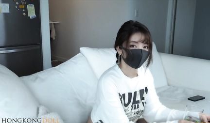 Japanese woman in mask shows her shaved pussy for homemade POV porn