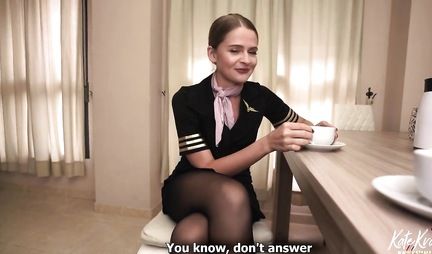 Russian stewardess after pickup agreed to have sex with a stranger right on camera