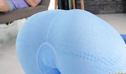 Girl in leggings substitutes big tits and wet pussy for caress by stepson