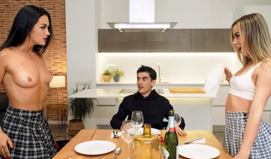 A brunette and a dyed blonde decided to give one guy grou...