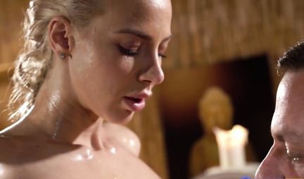 During the massage, a girl with big tits and her boyfriend had gentle sex