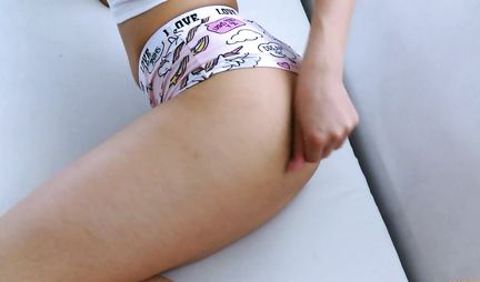 The guy and his girlfriend in a pose of cancer on the couch filming homemade gangbang with orgasm