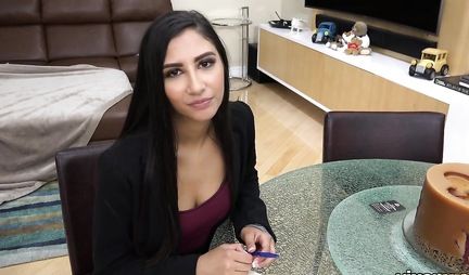 POV brunette with long hair fucks her fan