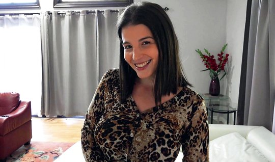 POV brunette with big tits rides friends cock and cums