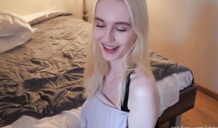 Blonde with tight tits spreads her legs for homemade porn with a young fucker
