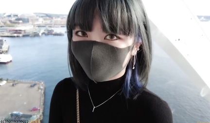 Asian in a mask substitutes a tight pussy for real sex with her lover