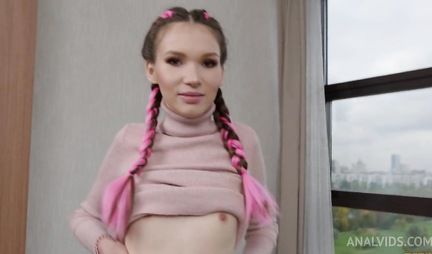 Skinny girl in panties spreads buns for anal with her fucker