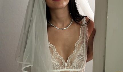 Step sister seduced the bride and her brother for a group fuck in the bedroom