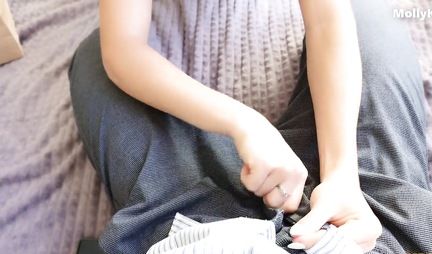 Russian young beauty spreads her legs in front of her lovers cock and cums