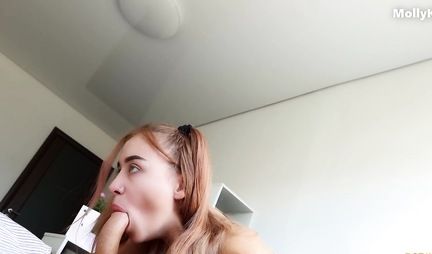 Russian young beauty spreads her legs in front of her lovers cock and cums