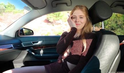 During a pickup, the guy persuaded the blonde to shoot hot porn in the car