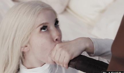 A blonde with big tits fucks with a black man and cums on his huge dick