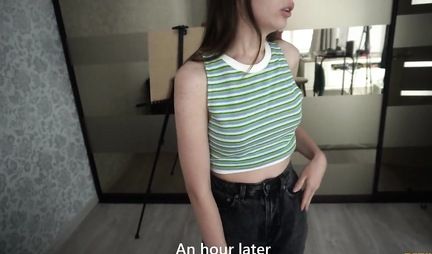 Russian young girl cheats on her boyfriend and has an orgasm in doggystyle pose