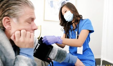 Asian in nurse uniform after masturbation fucks with her patient