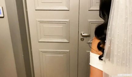 The wife in the brides dress after the wedding cheats on her husband and fucks with another