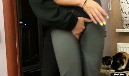 A girl in a pose of cancer lifts her legs up and substitutes her crotch for homemade porn