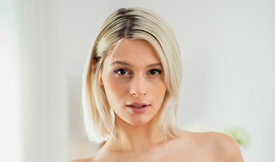 Blonde with tattoos substitutes a slit for a vaginal with...