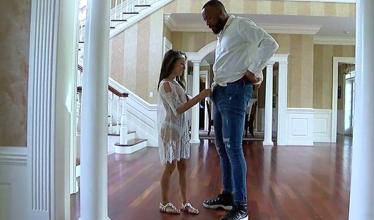 A huge black man with a big dick eagerly fucks a young br...