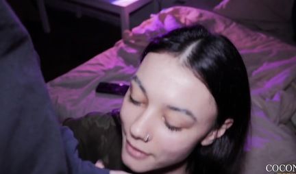 Russian girl kneeling deepthroating and taking cum