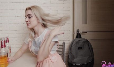 Russian blonde after blowjob is ready for drunk anal right in the kitchen