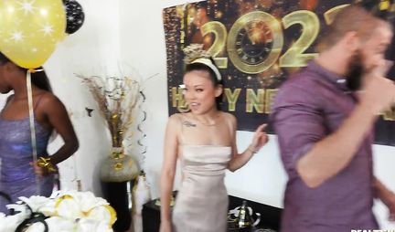 Asian and her girlfriend take part in group sex with one cock