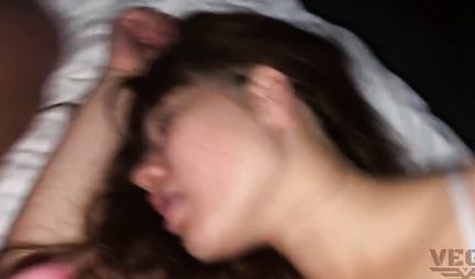 Russian sleeping girl became the star of group homemade porn on the bed
