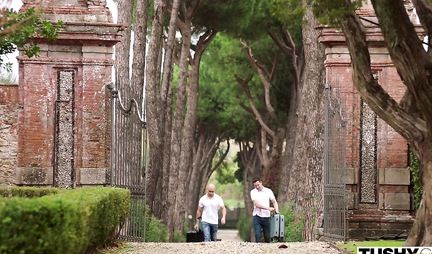 Girl on bed gets DP anal and cums