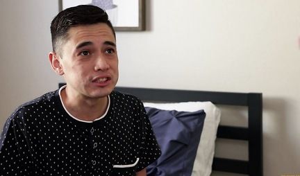 A brunette after a deep blowjob sits on her boys penis