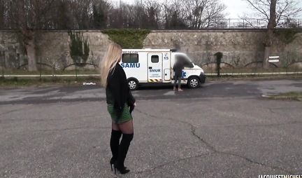 During a pickup, the girls were filmed in a car and gave her a double penetration