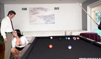 A girl with big tits substitutes a juicy crotch for a gangbang