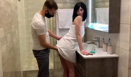 Russian girl during homemade porn in the bathroom, experi...